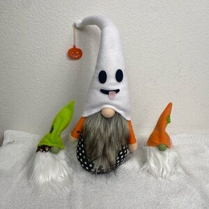 Macy's Halloween Orange Green Gnome Spider Decor Set of 3 Festive Fall